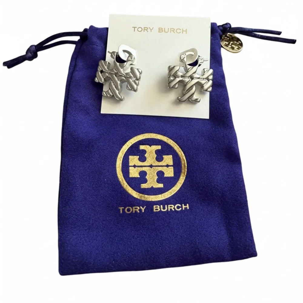 Tory Burch Roxanna Logo Silver Earrings